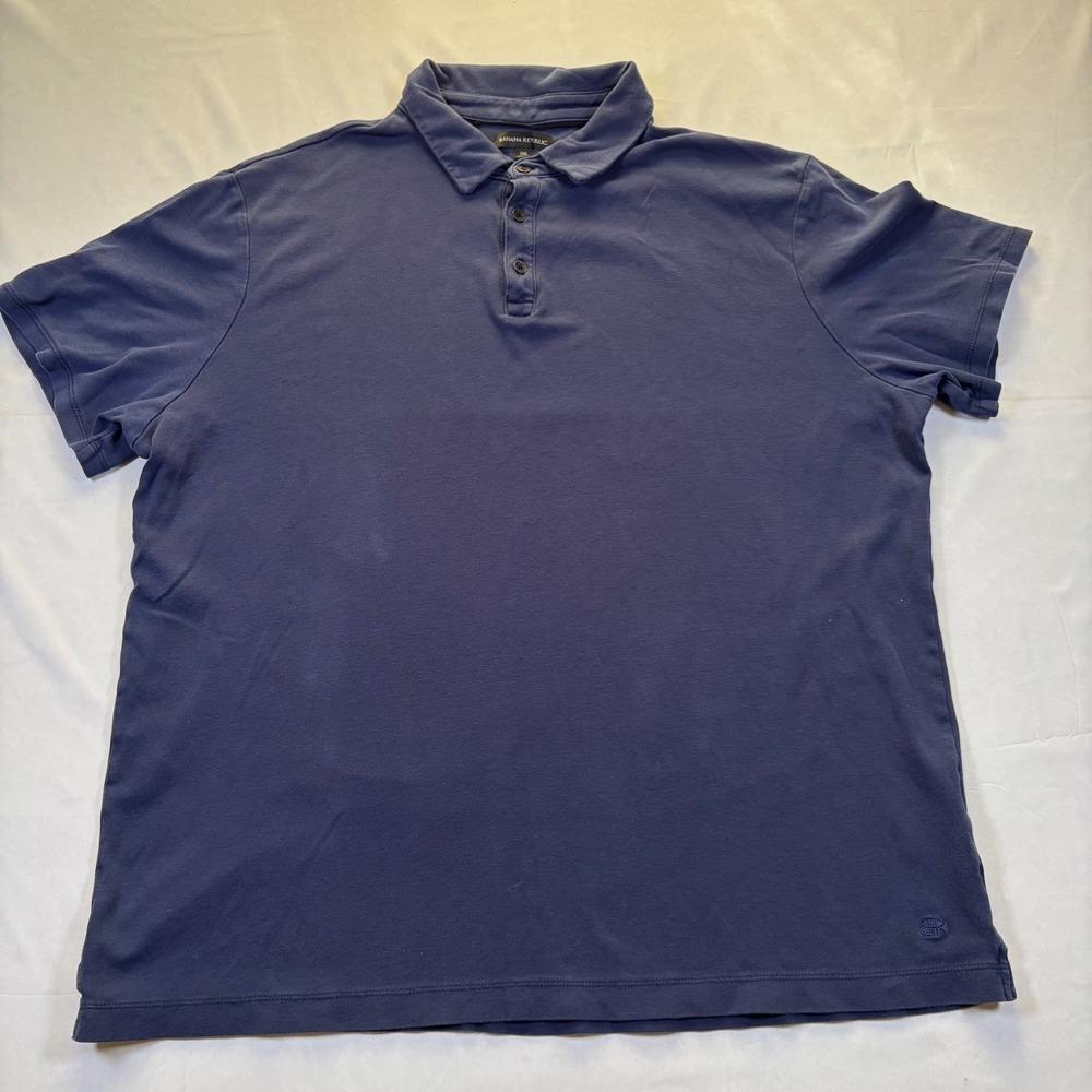 Banana Republic Mens XXL Navy Blue 100% Cotton Short Sleeve Polo Shirt 0202